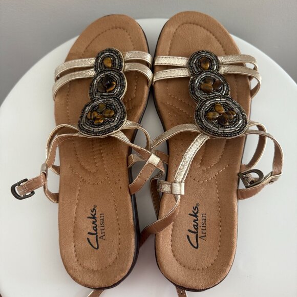 Clarks - Gold - Leather Beaded Sandals - Size 8M - Picture 3 of 11